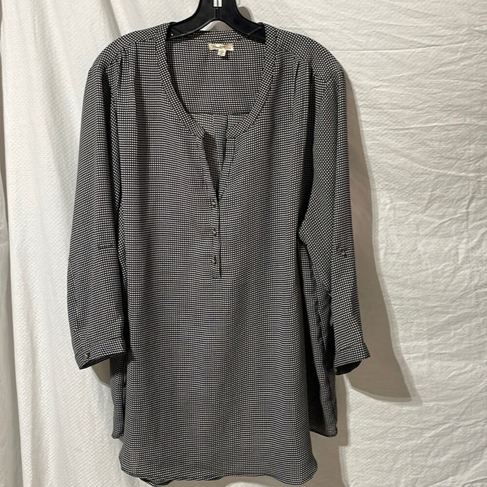 Antilia Femme 2x black white check 3/4 sleeve 💯 polyester blouse guc